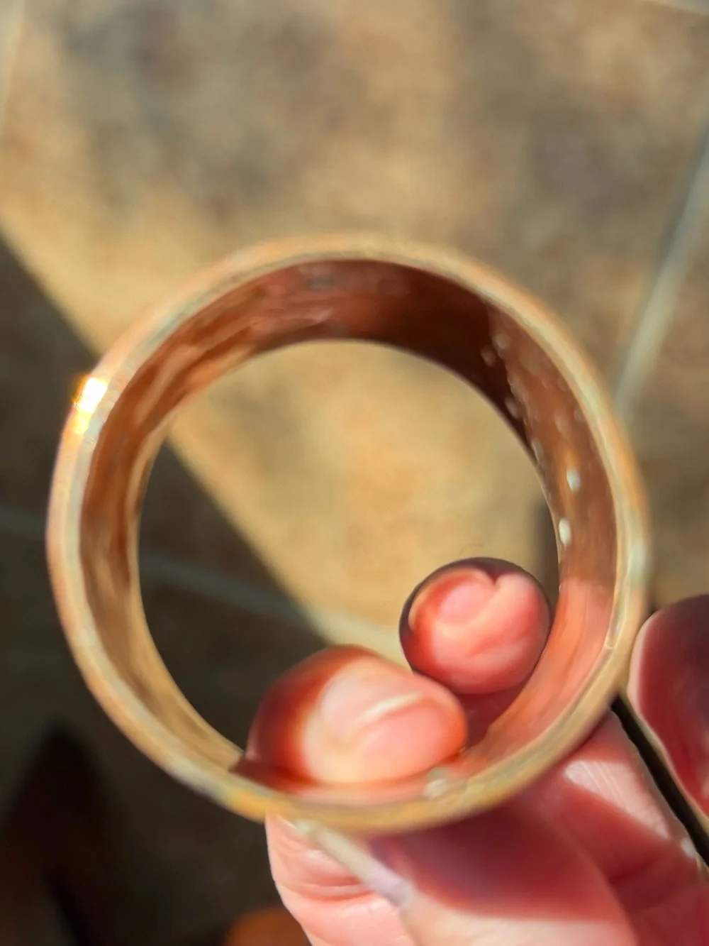 Copper and abalone shell napkin rings
